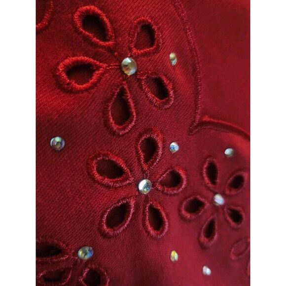Quacker Factory Red Blouse Floral Cutout Rhinestone  Womens Size XL 3/4 Sleeve - Picture 3 of 5